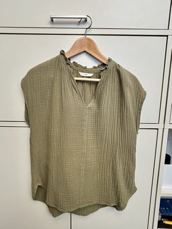 H&M Bluse in Olivgrün aus Musselinstoff, Grösse M