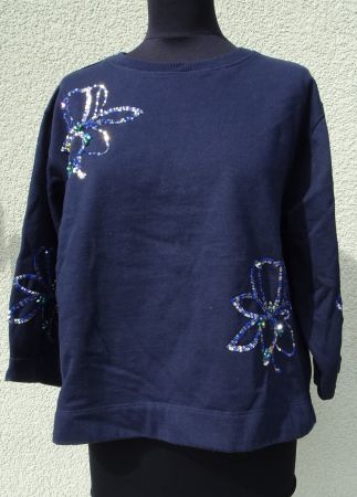 Sweatshirt blau Pailetten Blumen Summum Gr. M 38 40