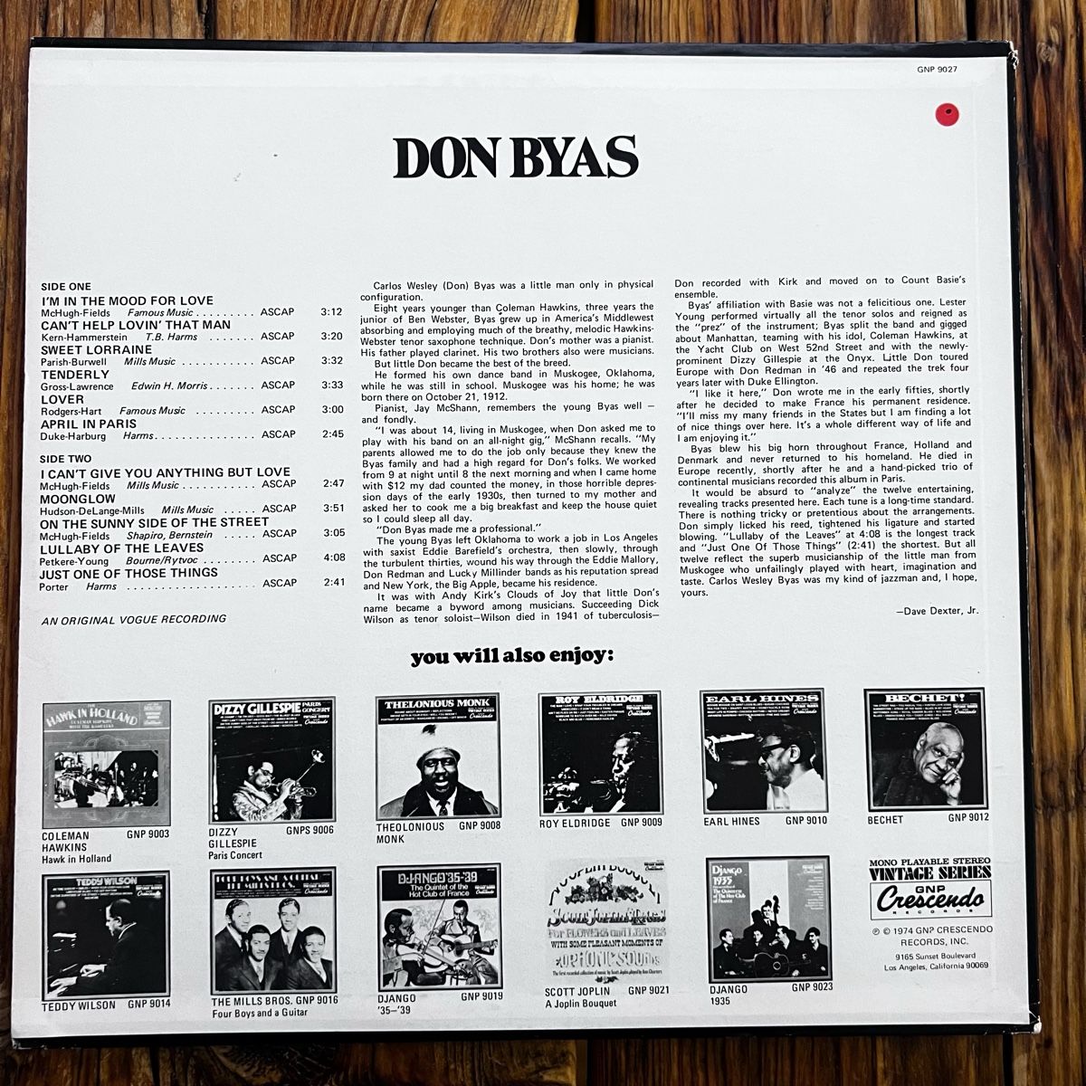 Dischi in vinile: Don Byas GNP Crescendo - Vinyl – Usato da Umiken venduto da mar_p7n9 1