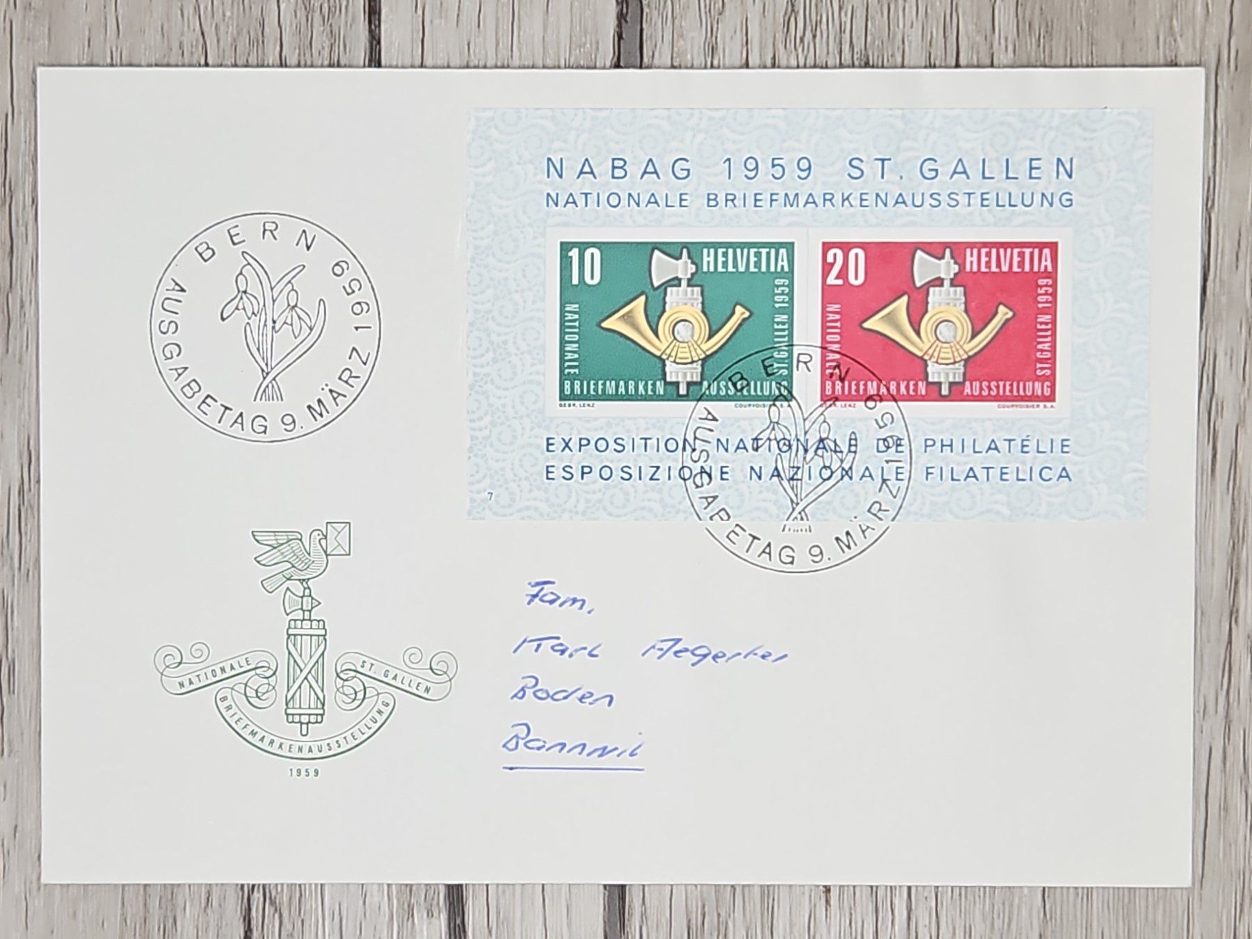 Tutti i francobolli: CL07 Enveloppe + Timbre Suisse 1959 – Usato da Cousset venduto da Patrick_Collections
