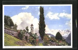 Soglio, an der Kirche mit Blick gegen di