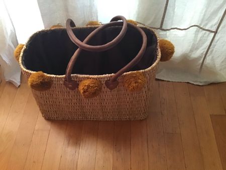 Korb Tasche mit Pompons Henkeltasche Stoff innen aus Marokko