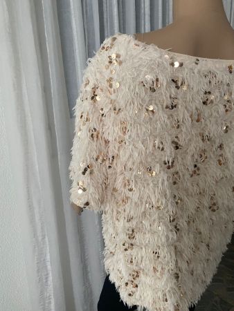 Perfekter Auftritt - edle Bluse mit Pailletten, beige, L