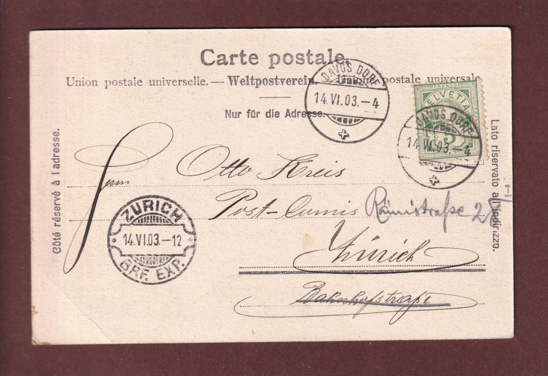 Cartes postales: DAVOS - CLAVADEL - 1903 // Eckbug // – D'occasion à Pully par nicecards 1