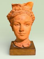 Vintage girl Bust Sculpture, Unique Art signed