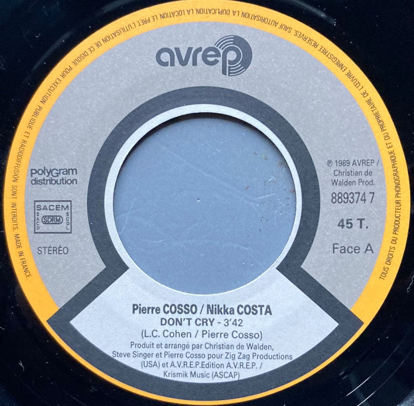 Dischi in vinile: PIERRE COSSO & NIKKA COSTA - DON'T CRY – Usato da Poliez-Pittet venduto da Newtown-Records 2