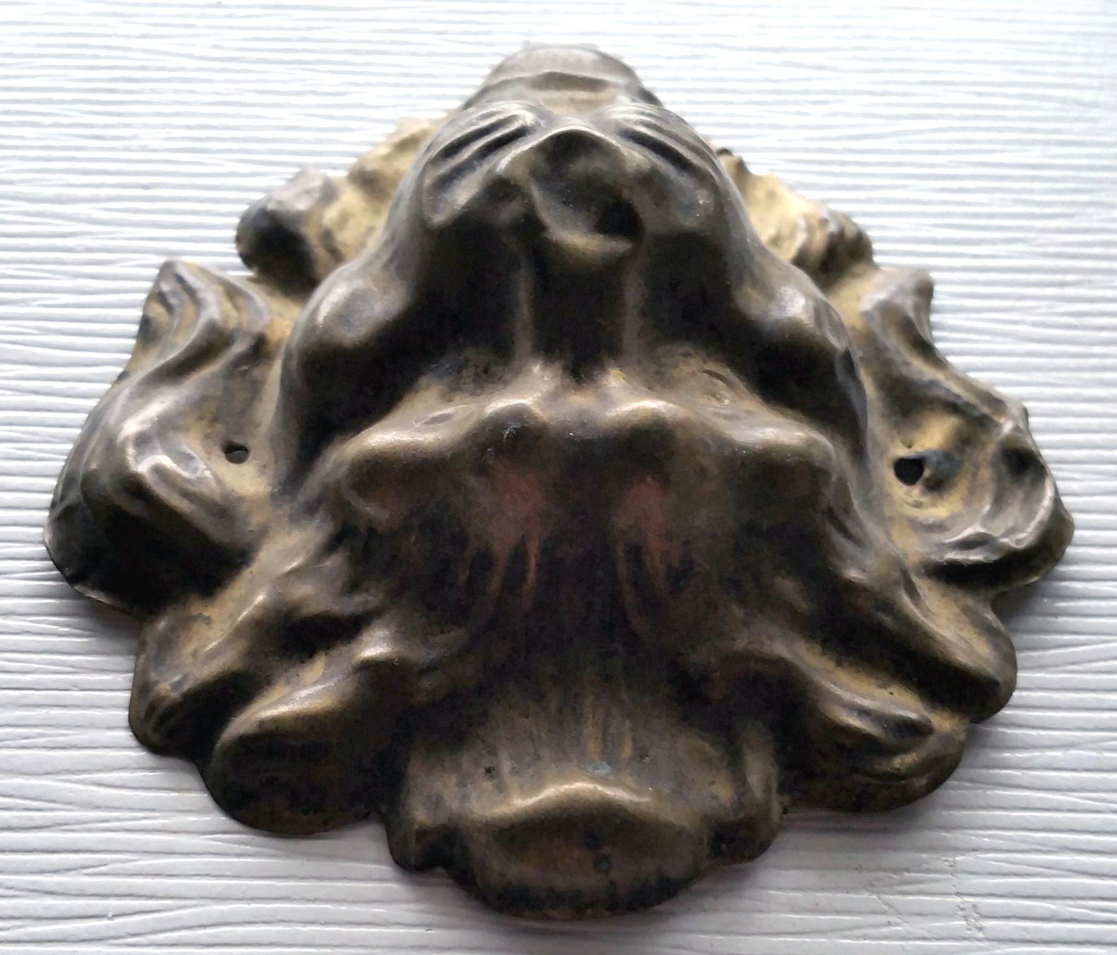 Ferramenta: Möbelbeschlag Löwenkopf aus Messingblech, ca. 1880-1900 – Usato da Oberriet SG venduto da ganesh435 2