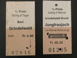 Bahnbilliette Grindelwald - Jungfraujoch (1985) und Bort