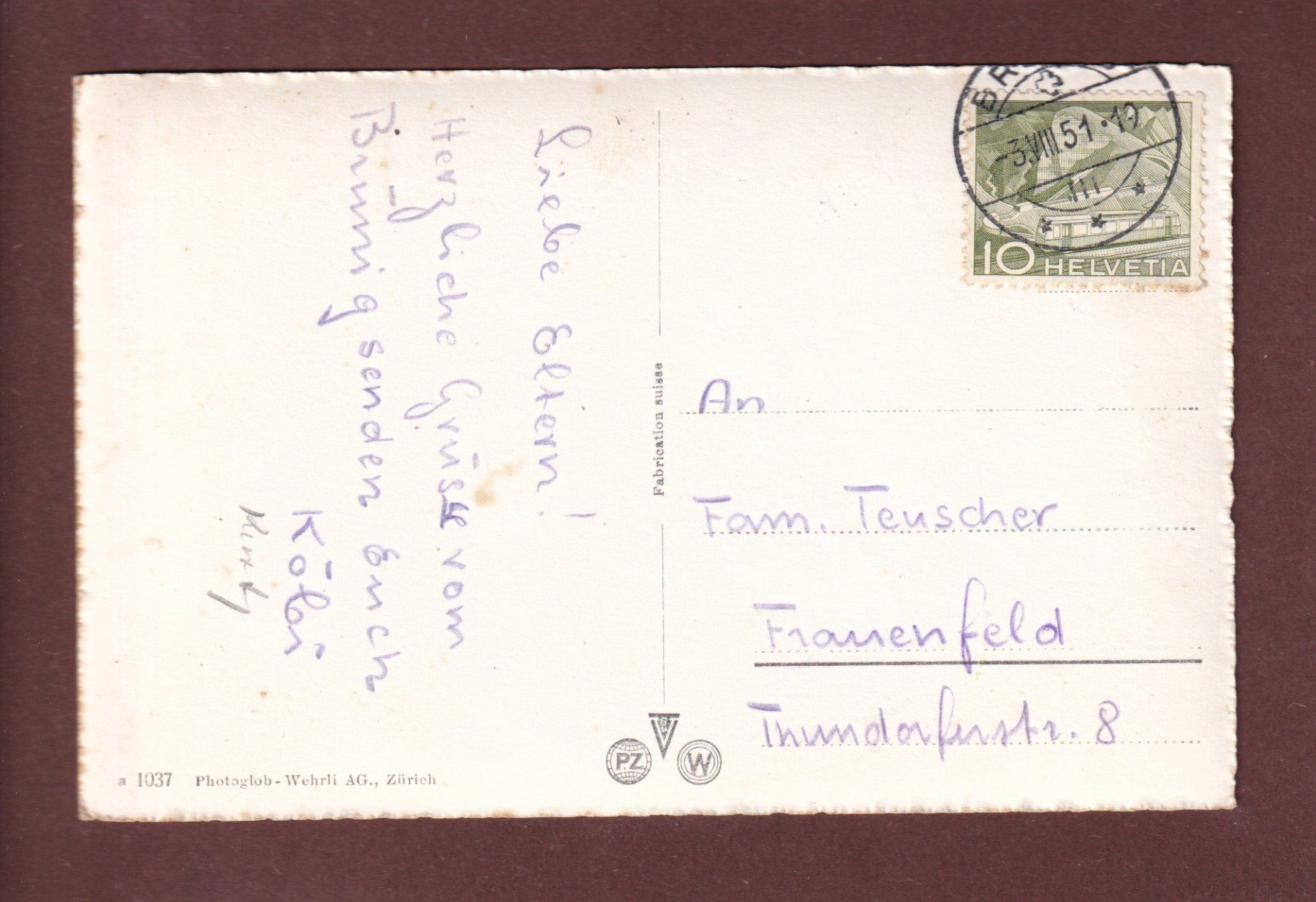 Ansichtskarten: BRÜNIGSTRASSE - 1951 – Gebraucht aus Pully von nicecards-shop 1