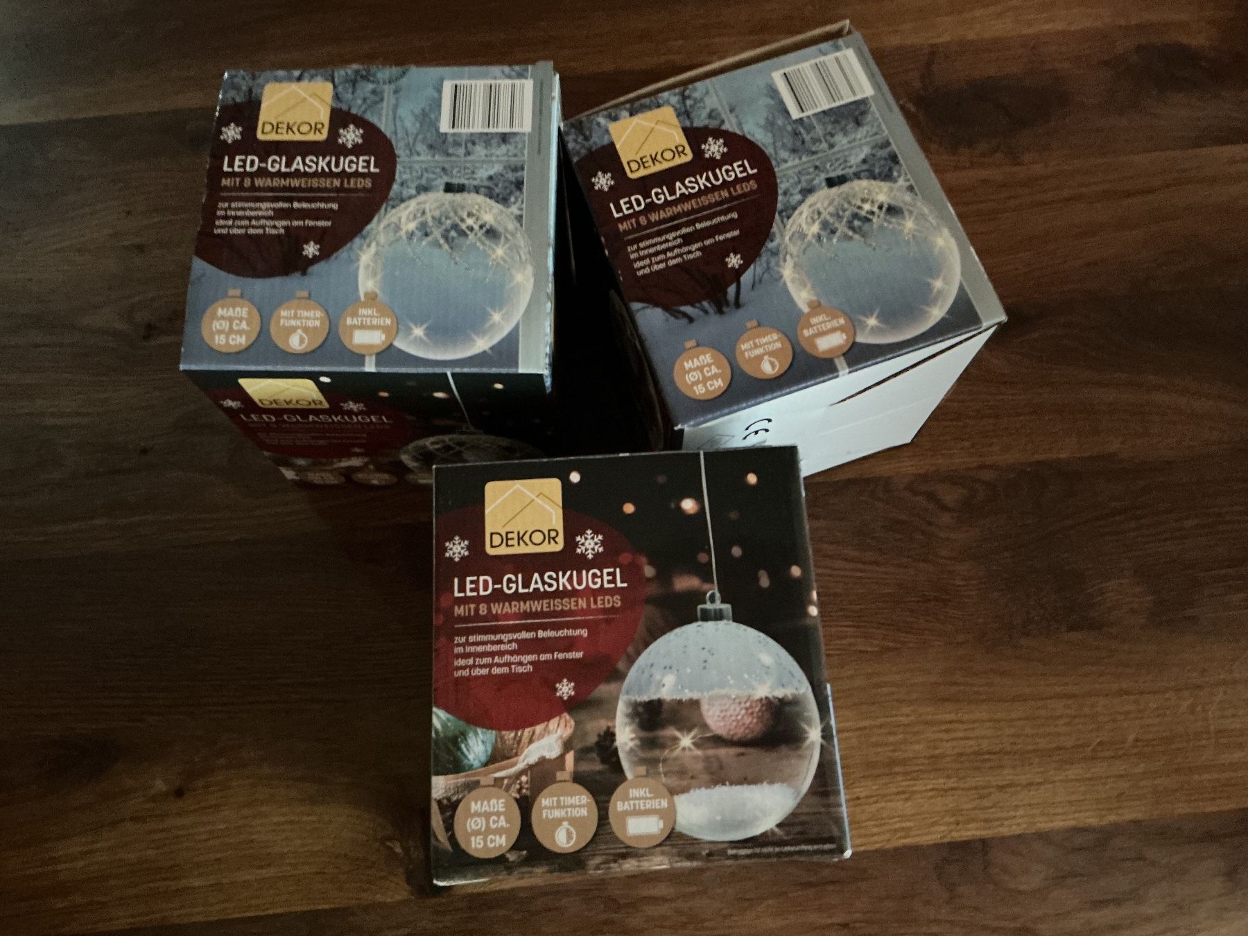 Tutte le decorazioni: LED-Glaskugeln, 3er Set, 8 warmweisse LEDs, Timer, – Nuovo (secondo la descrizione) da Gretzenbach venduto da Winery 1