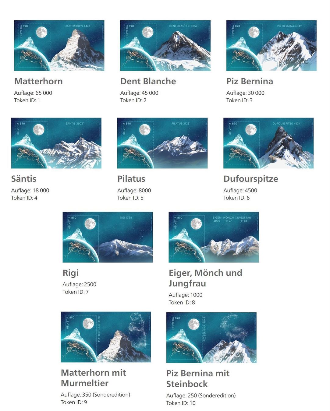 Timbri: Swiss Crypto Stamps ID:1-10 – Nuovo (secondo la descrizione) da Baar venduto da CryptoShop