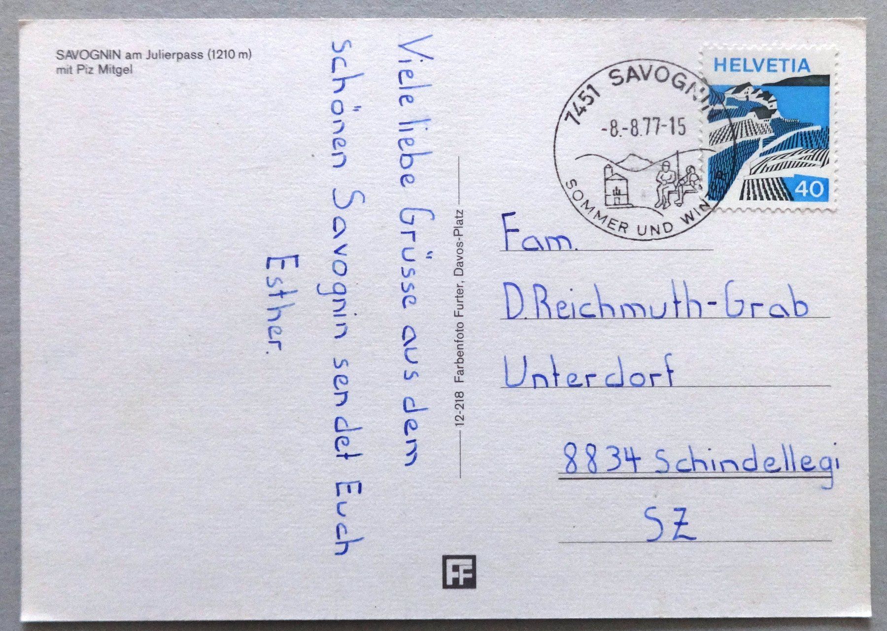 Cartes postales: Savognin am Julierpass (1210 m) – D'occasion à Fétigny par Billy2miny 1