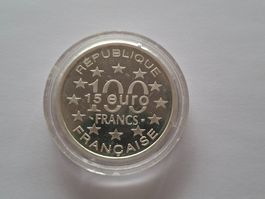 100 Francs Gedenkmünze Cathédrale St-Etienne 1996 PP Silber