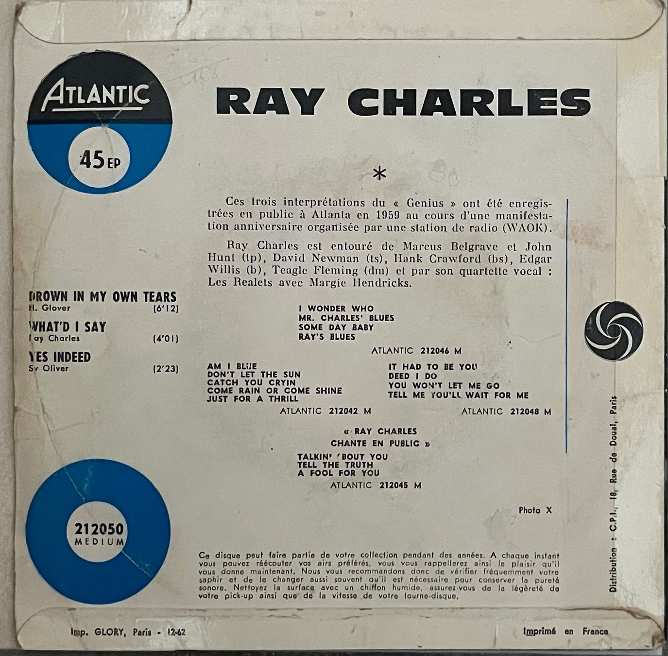Dischi in vinile: RAY CHARLES - DROWN IN MY OWN TEARS – Usato da Bussigny venduto da vinyl-pas-cher 1