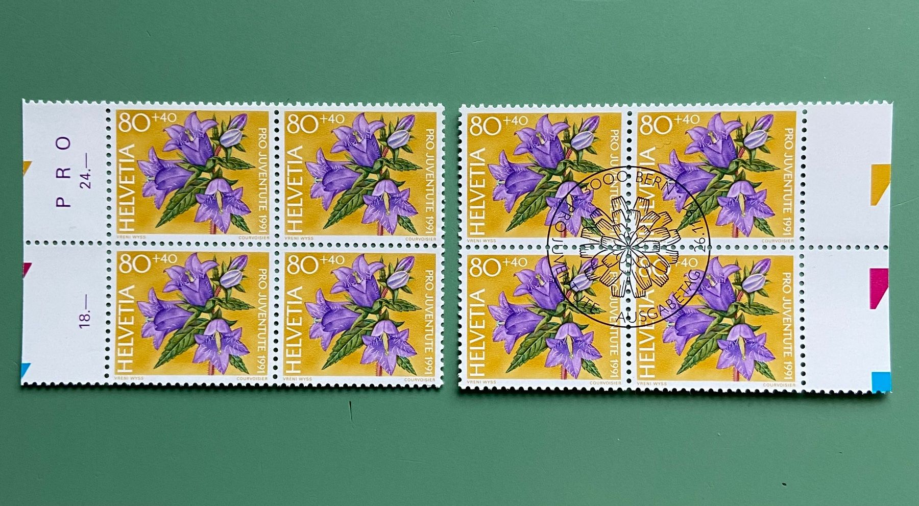 Tutti i francobolli: Briefmarken Pro Juventute 2x 4er Block Glockenblume – Usato da Münchringen venduto da Hegelime-38