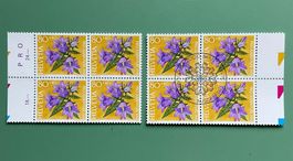 Briefmarken Pro Juventute 2x 4er Block Glockenblume