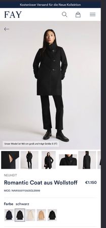 Fay Wollmantel Wintermantel schwarz, XS - Romantic coat