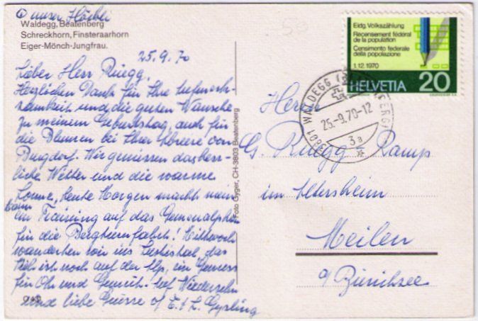 Cartes postales: Beatenberg mit Schreckhorn, Finsteraarhorn, Eiger, Mönch – D'occasion à Binningen par Mountainrider 1