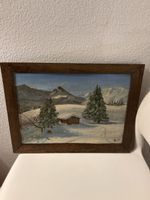 Peinture paysage hivernal chalet 
