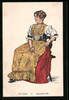 Dame in Appenzeller Tracht auf einem Stu