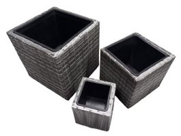 Pflanzkübel 3 Stk. Grau Poly Rattan