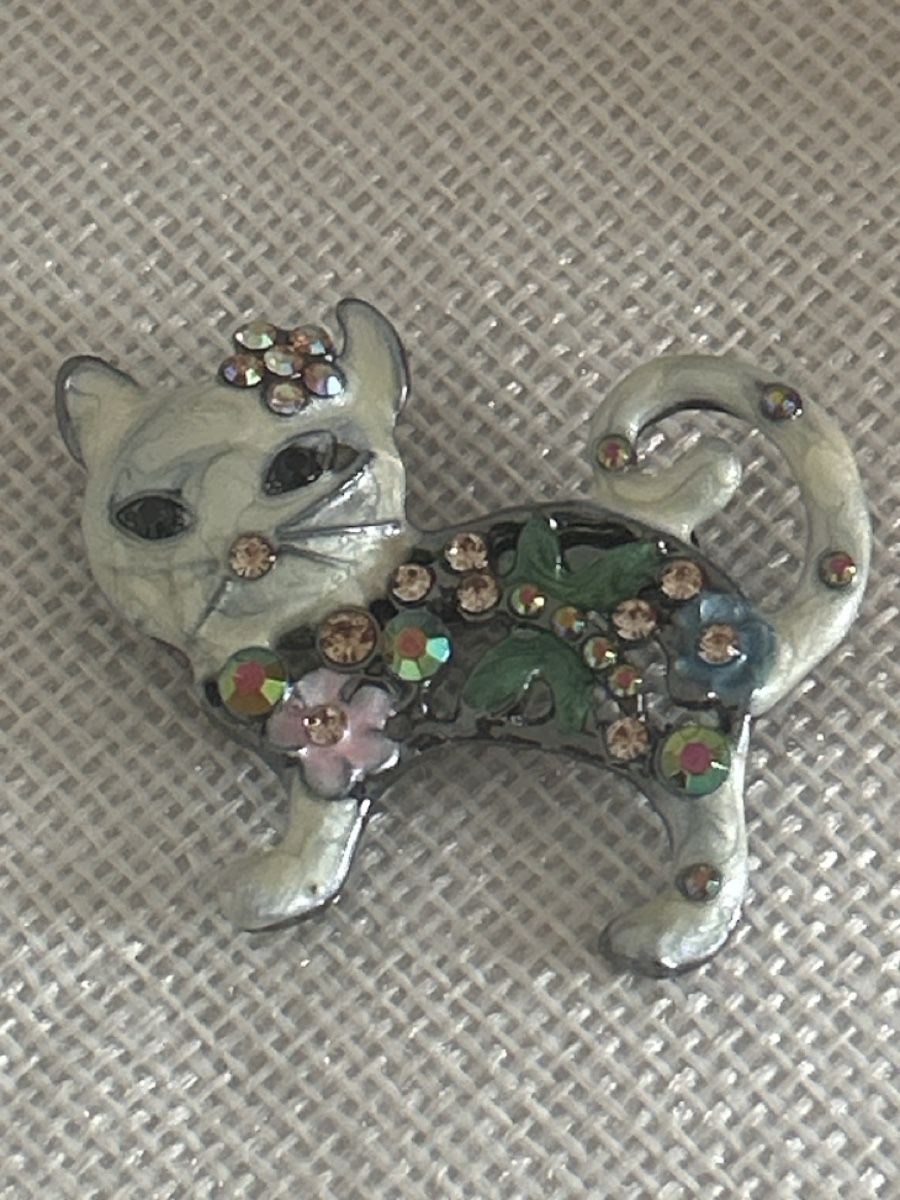 Spille & Fermagli: Vintage Brosche Katze mit Strass, Modeschmuck, neuwertig – Nuovo e nell'imballaggio originale da Bettlach venduto da Aresdiego 1