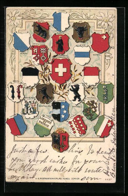 Cartoline postali: Schweiz, Schweizer Wappen, Luzern, Bern, – Usato da Berlin venduto da bartko-reher
