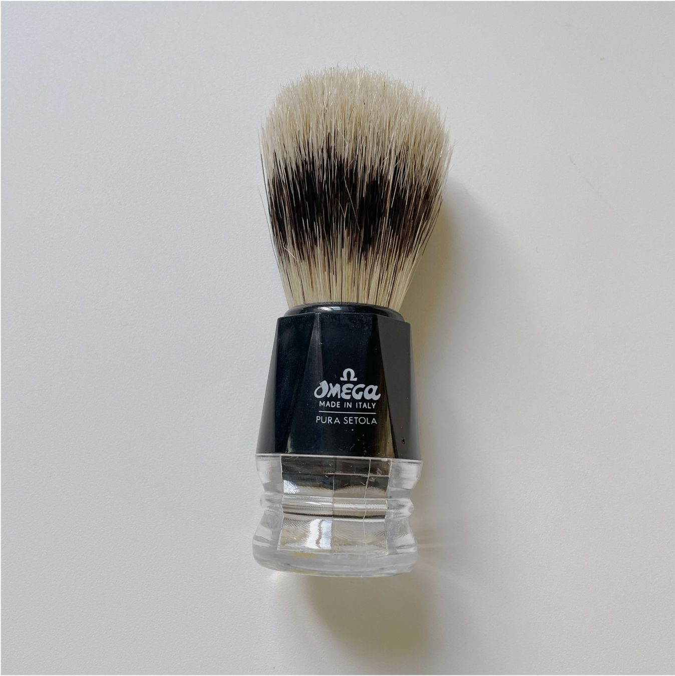Gesichtspflege: Rasierpinsel OMEGA NEU schwarz-transparent Reine Borsten – Neu und originalverpackt aus Brüttisellen von Buxus 1