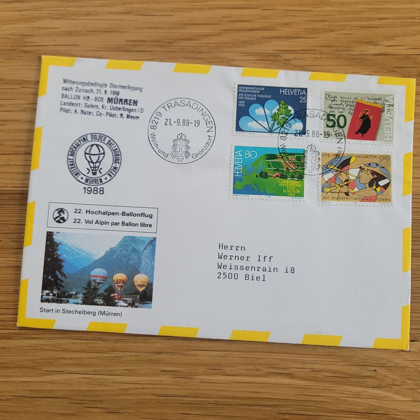 Alle Briefmarken: Luftpost Trasadingen Biel 1988 – Gebraucht aus Biel/Bienne von Destockweb