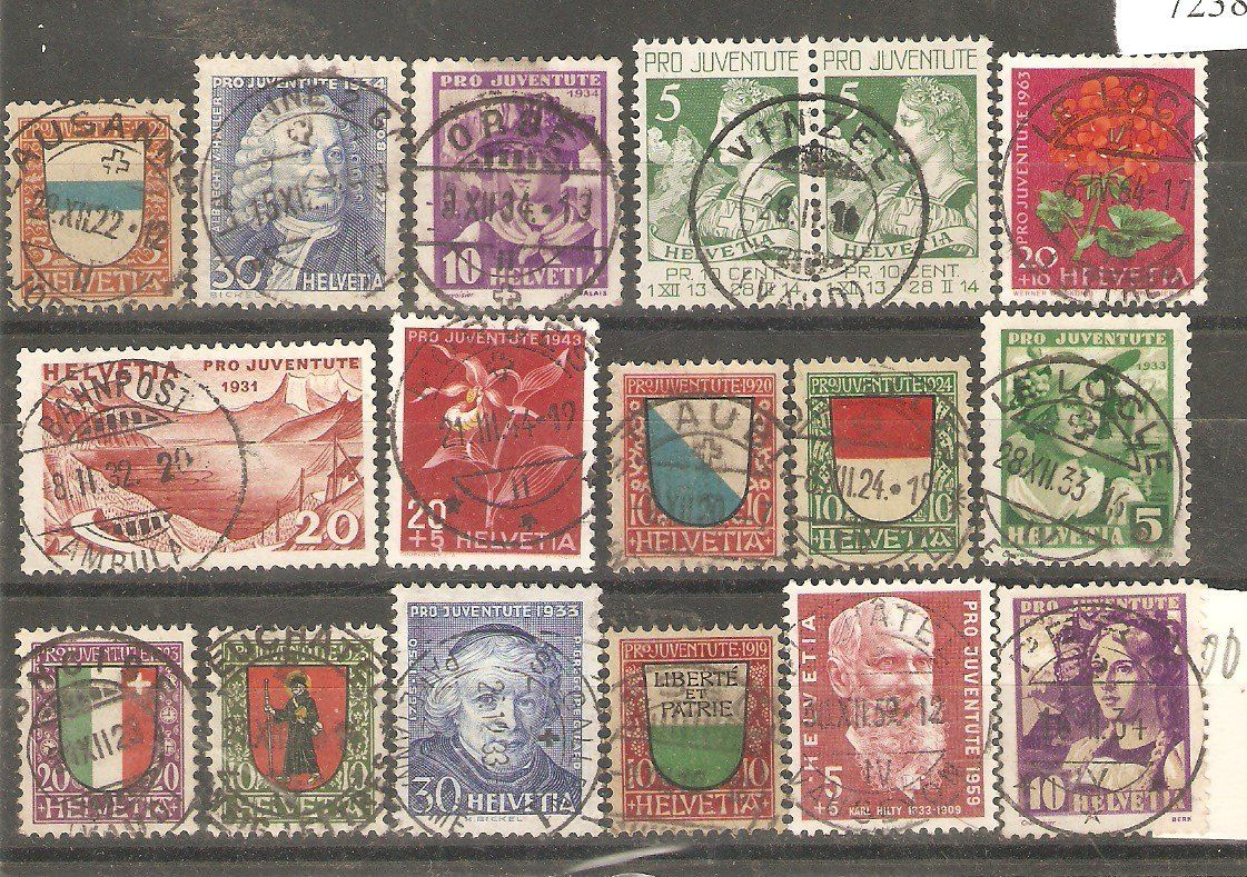 Alle Briefmarken: Pro Juventute 16 Vollstempel / obl. centrales – Gebraucht aus Lausanne von Whorvath