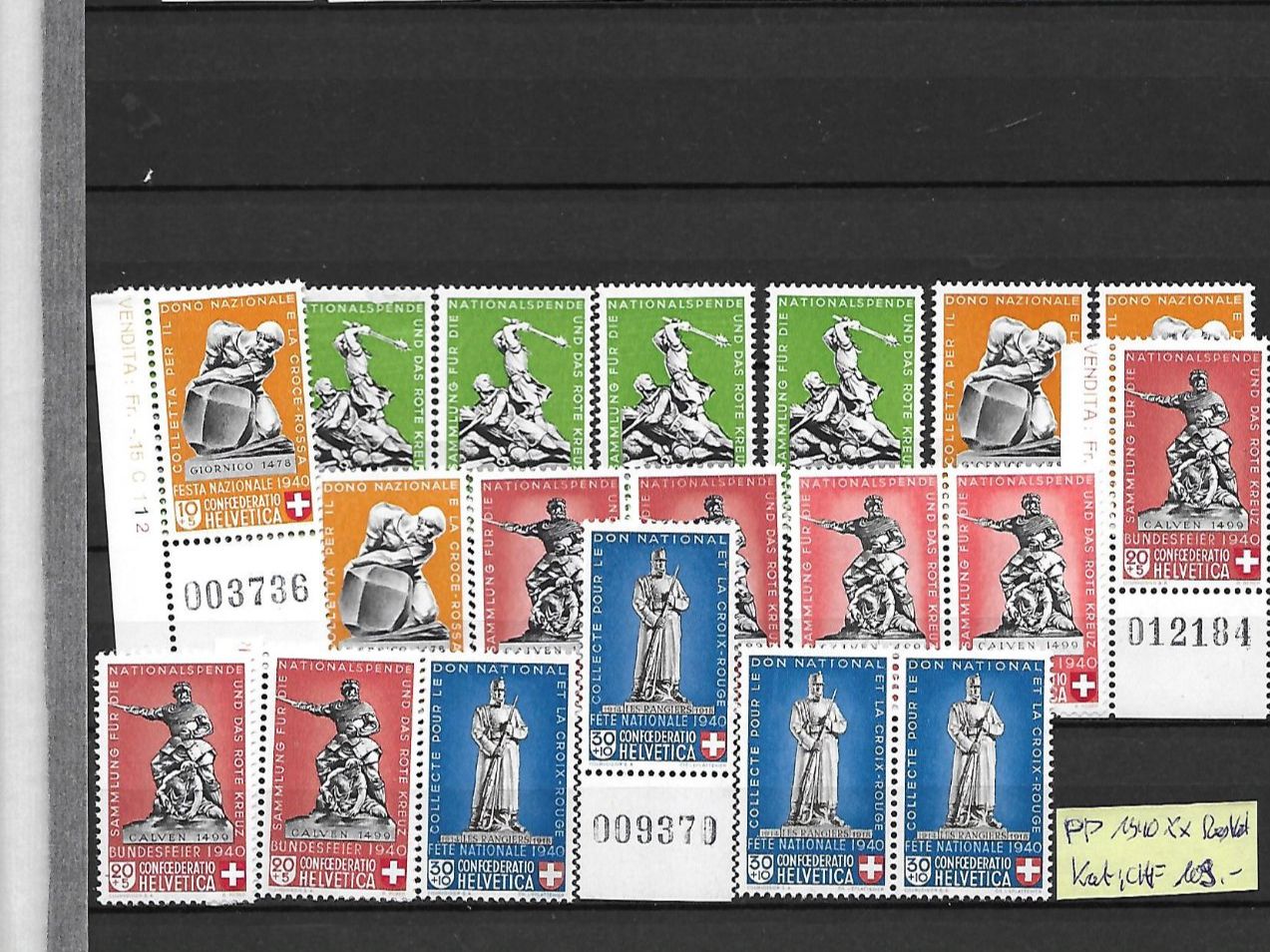 Alle Briefmarken: PP 1940 ** Restlot Kat: CHF 109.- – Neu (gemäss Beschreibung) aus Basel von Ilp