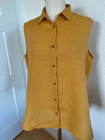 UNIQLO Damen Bluse, 100% Leinen, Gr. XL, Senfgelb