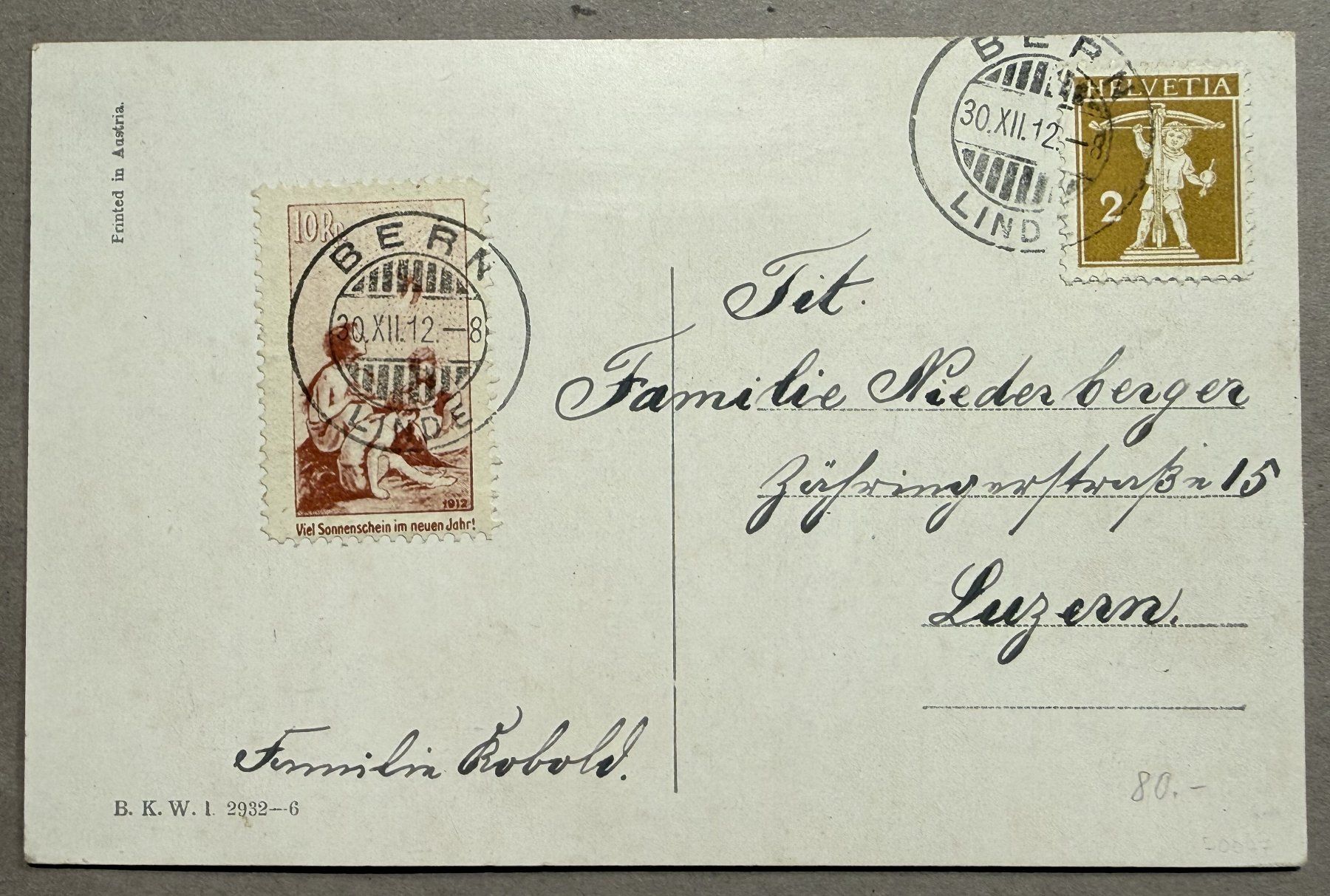 Alle Briefmarken: PJ I Karte Bern SBK 350.- – Gebraucht aus Steinhausen von yukon26