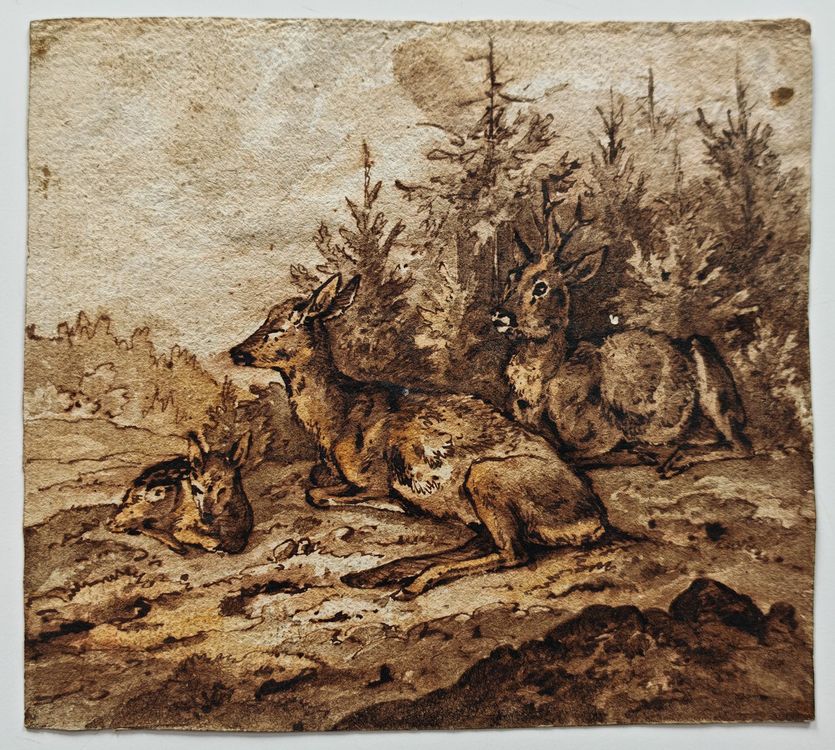 AUGUST SCHLEICH Rehfamilie, Aquarell von 1840 Kaufen auf Ricardo