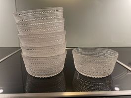 6 Schalen Glas farblos O. Toikka Nuutajärvi Kastehelmi 1964