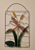 Spezielles Tiffany-Glas Fensterbild - Libelle in Rohrkolben