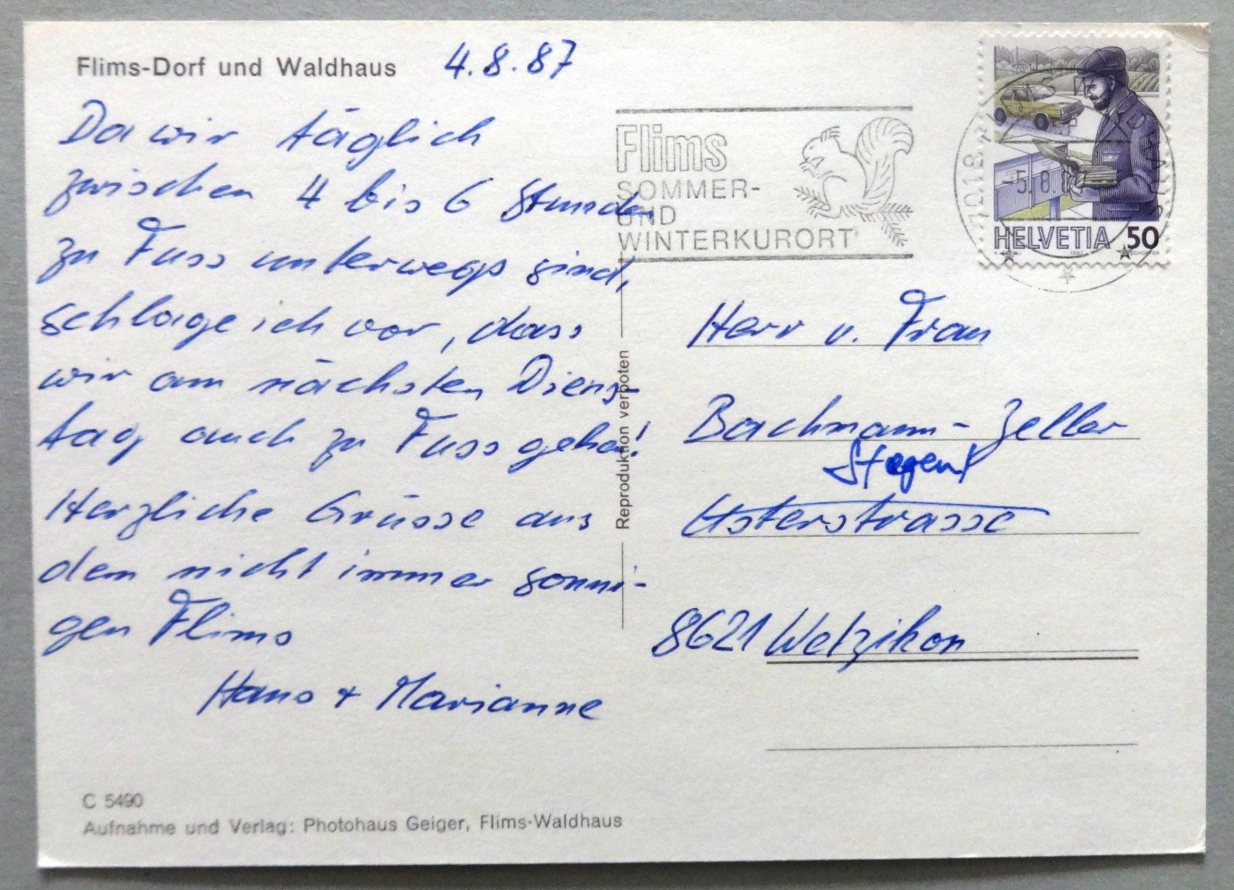 Ansichtskarten: Flims-Dorf und Walhaus – Gebraucht aus Fétigny von Billy2miny 1