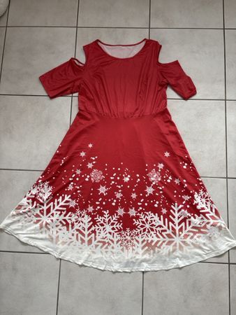 Rotes Weihnachtskleid mit Schneeflocken, Grösse 5XL👗❄️ (52)