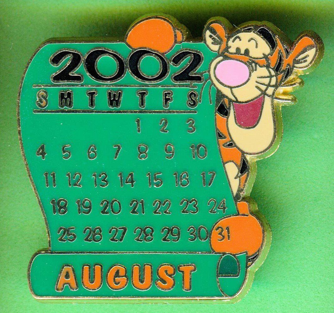 Disney Plaketten & Abzeichen: DISNEY  Kalender 2002  August  TIGGER – Gebraucht aus Winterthur von Sammleroase