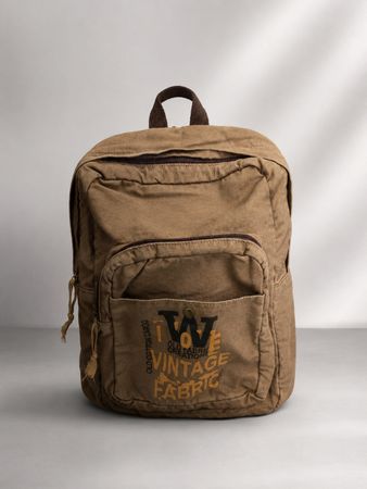 Canvas backpack brown vintage fabric print good condition