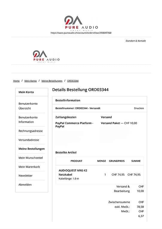 AudioQuest Cavi: AUDIOQUEST NRG-X2 Netzkabel (1m) – Usato da Rosshäusern venduto da 6908patrick 2