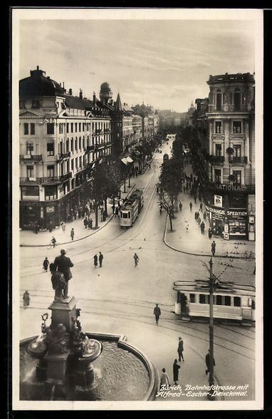 Cartoline postali: Zürich, Bahnhofstrasse mit Alfred Esche – Usato da Berlin venduto da bartko-reher