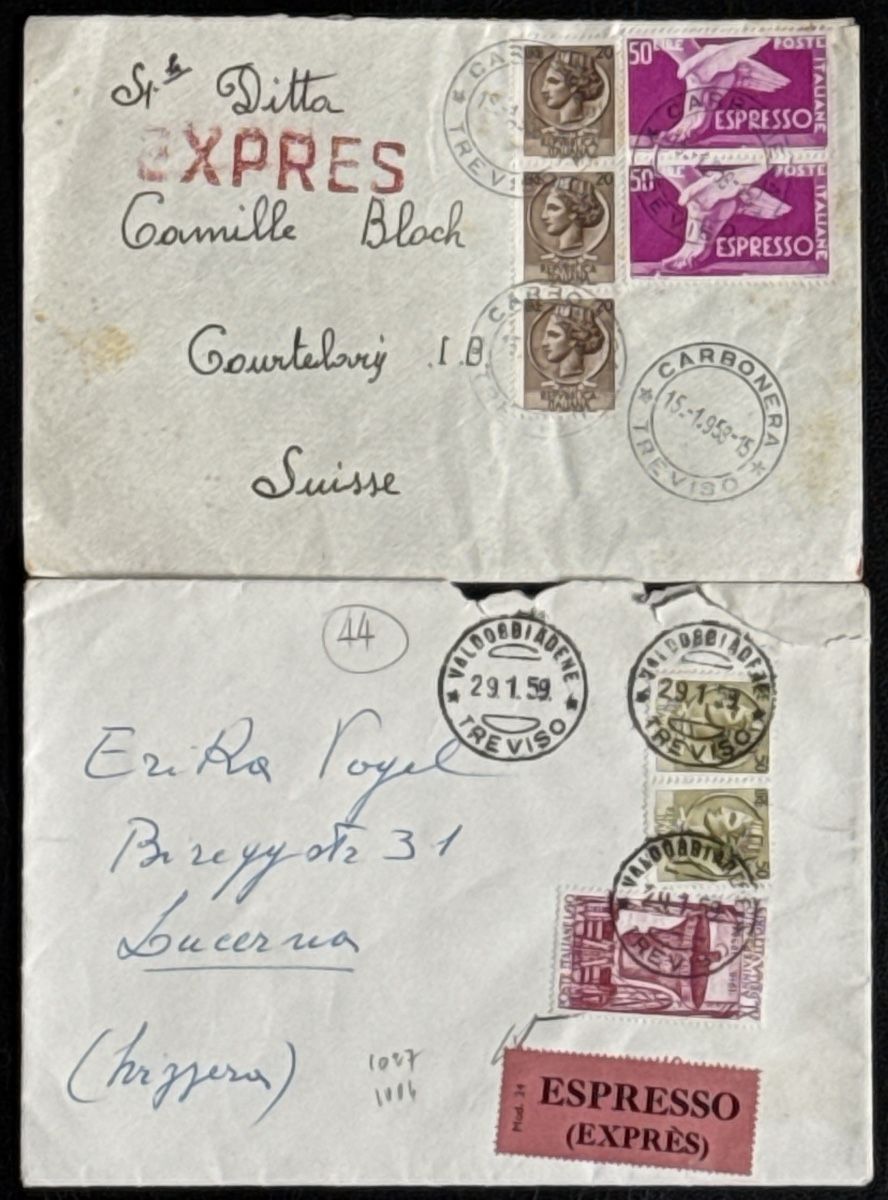 Tutti i francobolli: 2 Historische Italien Expressbriefe Schweiz – Usato da birsfelden venduto da tim0444