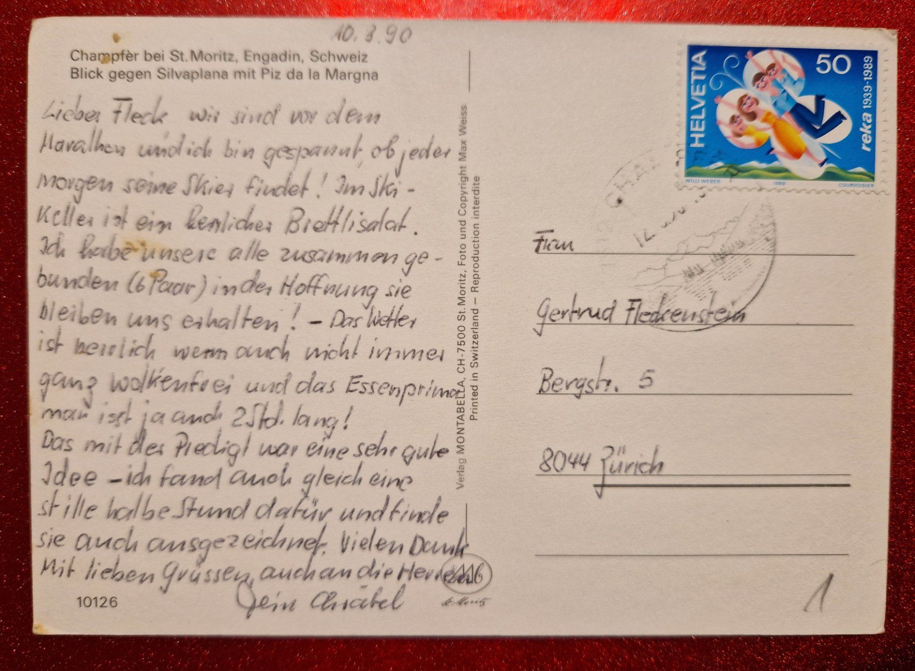 Cartoline postali: Engadin, Champfer bei St. Moritz 1990 – Usato da Melchnau venduto da Arthurius 1