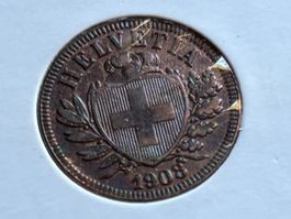 Schweiz 2 Rappen 1908 vzgl - unz leichte perlmutt