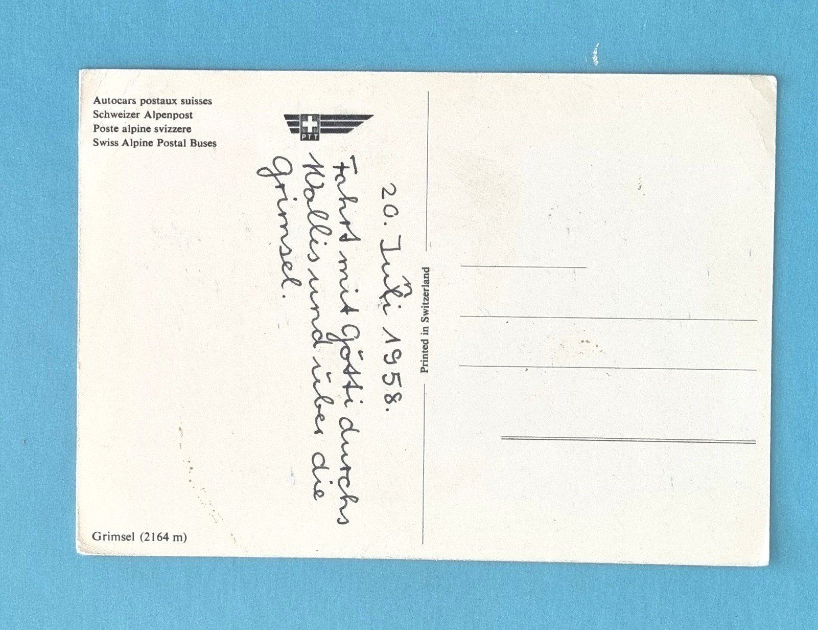 Cartoline postali: Grimsel - Autocar - Postaux Suisses - Postauto 1958 – Usato da Rothrist venduto da RROENK 1