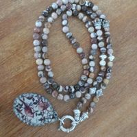 Wertige Long Kette/ Cappuccino Jaspis L-82cm. 925er.