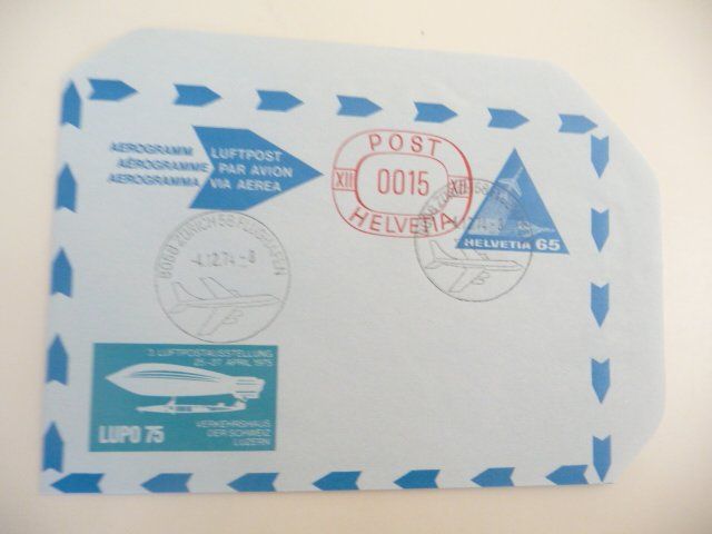 Alle Briefmarken: 1974  LUPO 75  Aerogramm – Gebraucht aus Kloten von zimboida