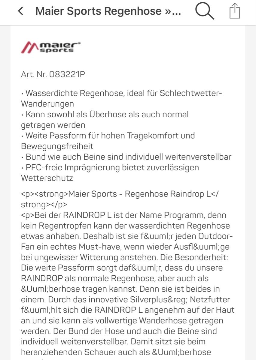 Pantaloni: Regenhose Maier Spoets Gr. 50 – Usato da Gelfingen venduto da jemehehi 3