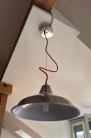 2x Hängelampen Metall silber rotes Kabel